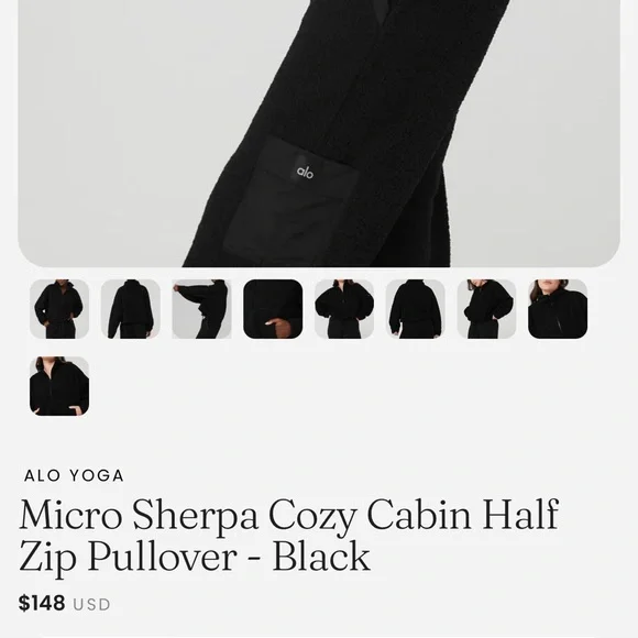 ALO Yoga Micro Sherpa Fleece Half Zip Sweatshirt Cozy Cabin Sz Sm Black EUC - Picture 4 of 8
